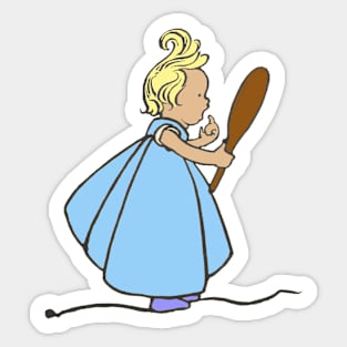 cute little girl blue dress looking in mirror Sticker